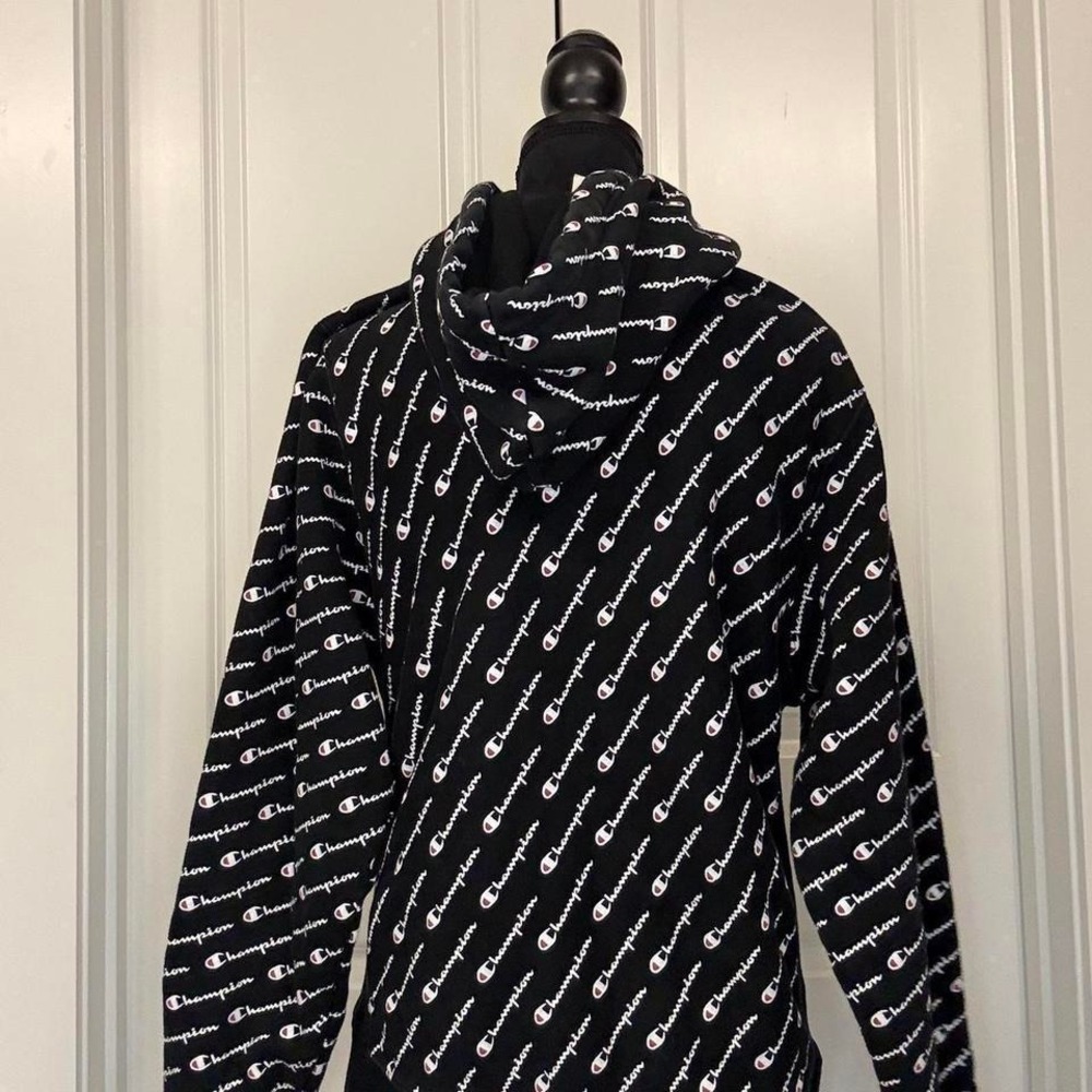 Champion Reverse Weave‎ All-Over Logo Hoodie – Black Medium - Picture 4 of 5